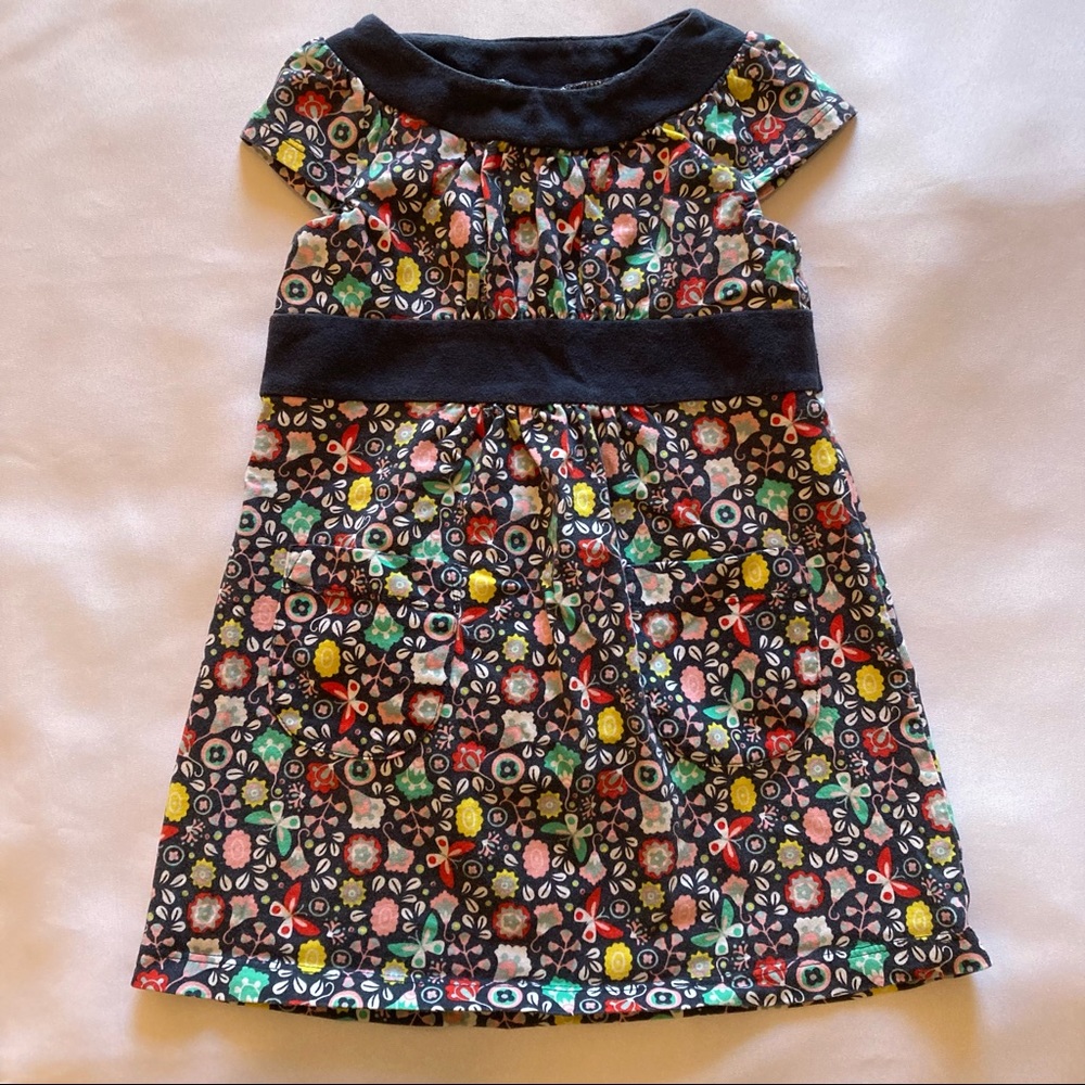 Tea Collection Cap Sleeve Dress multi-color butterfly/floral print w pockets